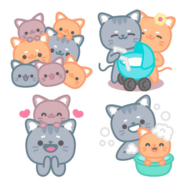 Colección de pegatinas familiares con el gato tomomi