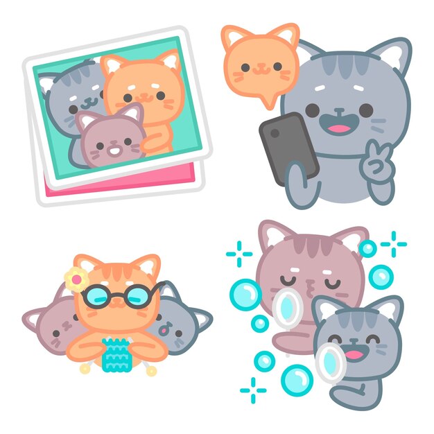 Colección de pegatinas familiares con el gato tomomi