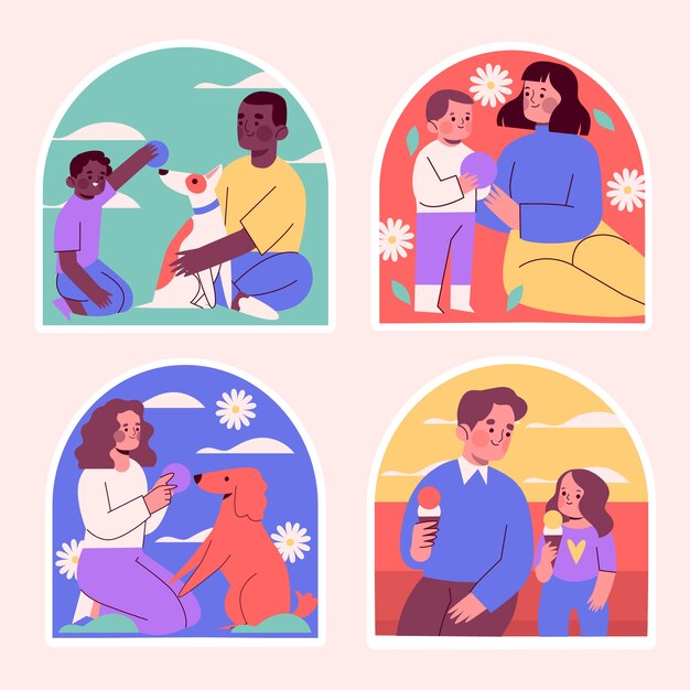 Colección de pegatinas familiares ingenuas