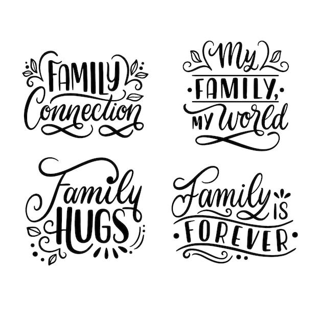 Vector gratuito colección de pegatinas familiares con letras