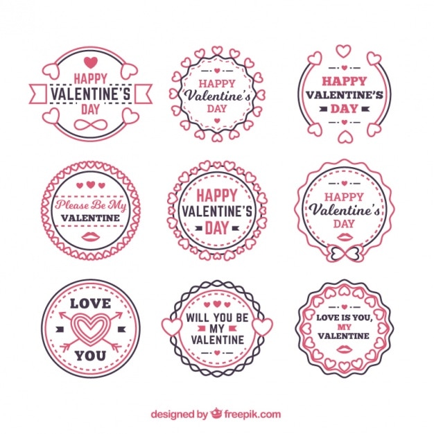 Vector gratuito colección de pegatinas fantásticas con corazones decorativos para san valentín