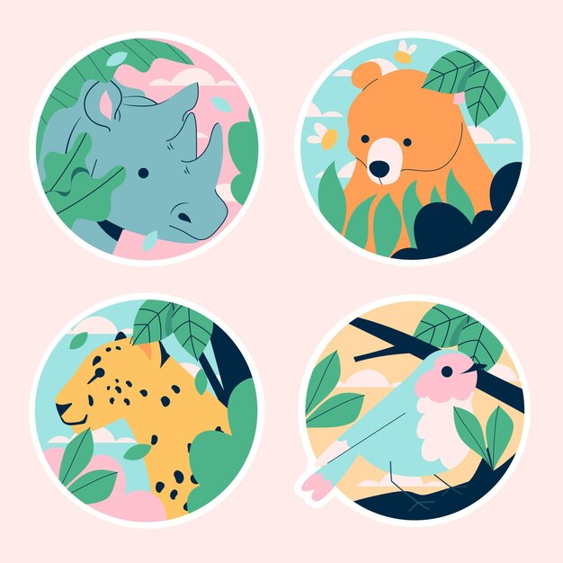 Colección de pegatinas de fauna ingenua