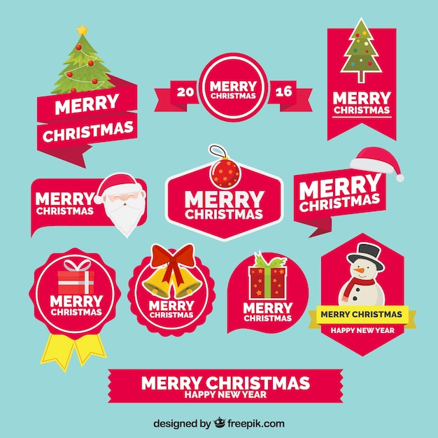 Vector gratuito colección de pegatinas de feliz navidad y año nuevo