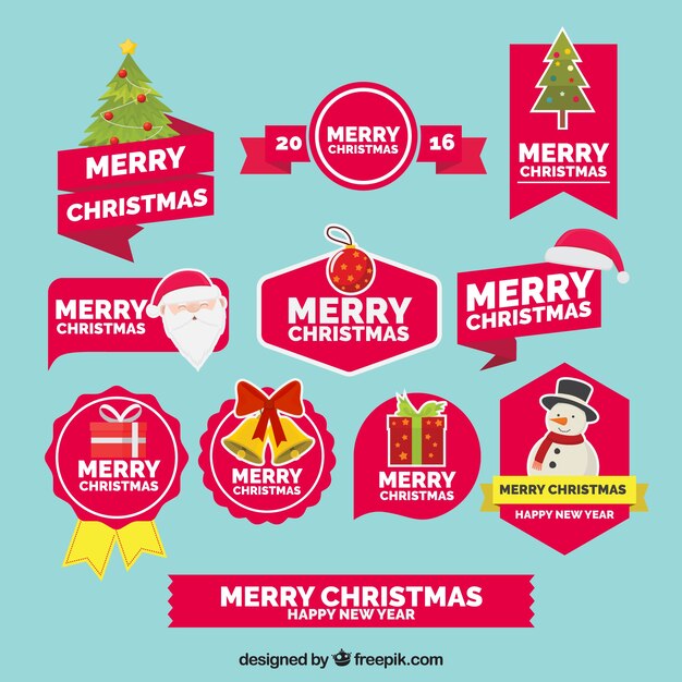 Colección de pegatinas de feliz navidad y año nuevo