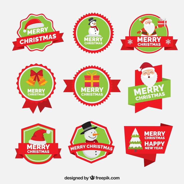 Vector gratuito colección de pegatinas de feliz navidad y año nuevo 
