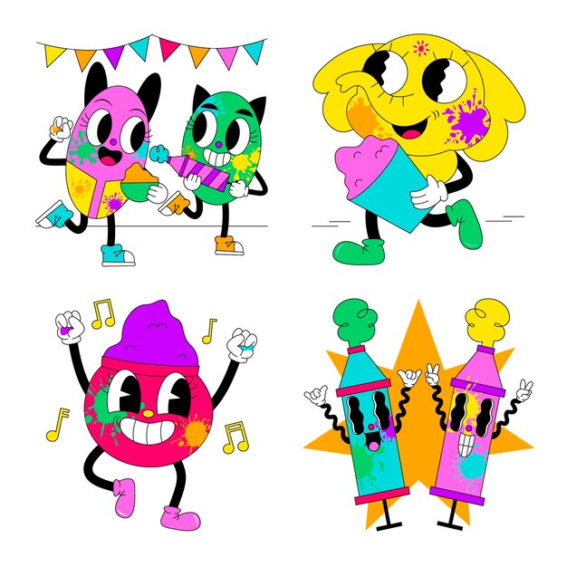 Colección de pegatinas del festival acid holi