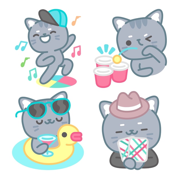 Colección de pegatinas de fiesta con el gato tomomi