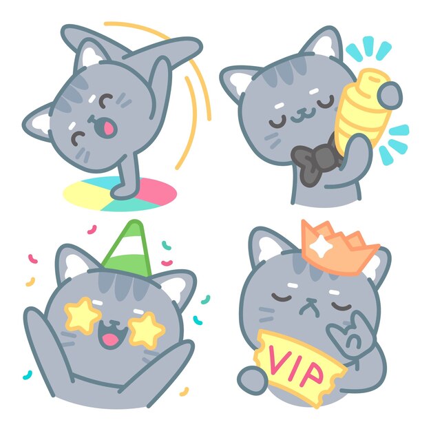 Colección de pegatinas de fiesta con el gato tomomi