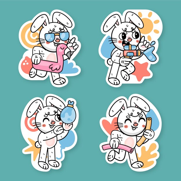 Colección de pegatinas de fiesta en la piscina con ronnie the bunny