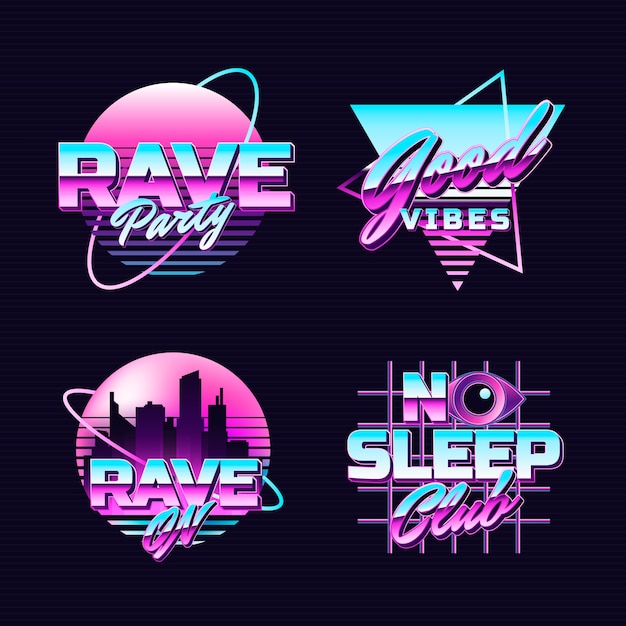 Vector gratuito colección de pegatinas de fiesta rave