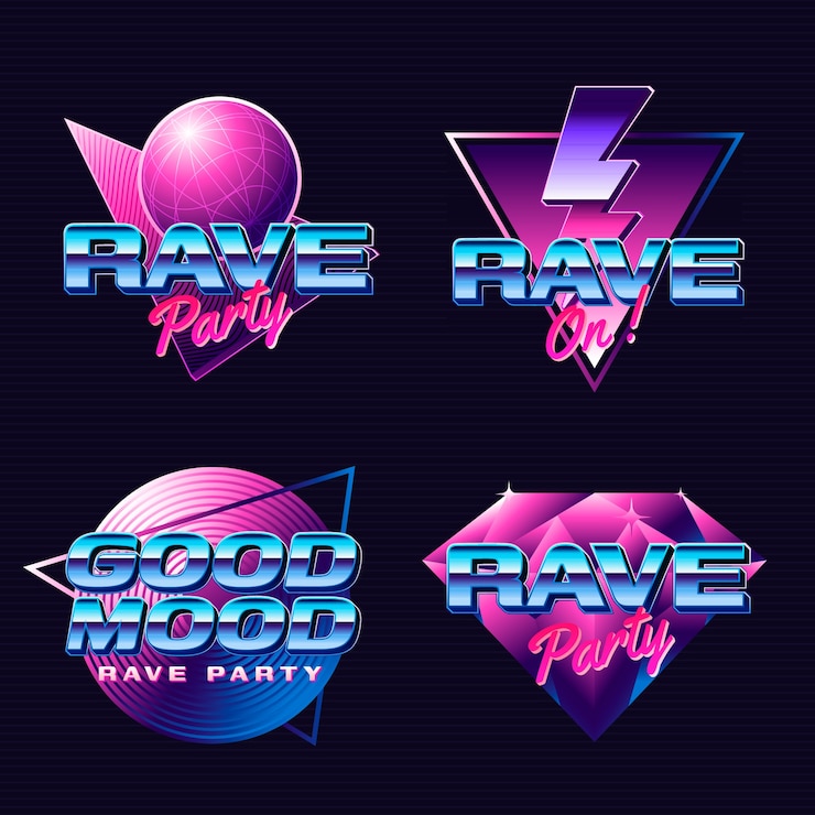 Vector gratuito colección de pegatinas de fiesta rave