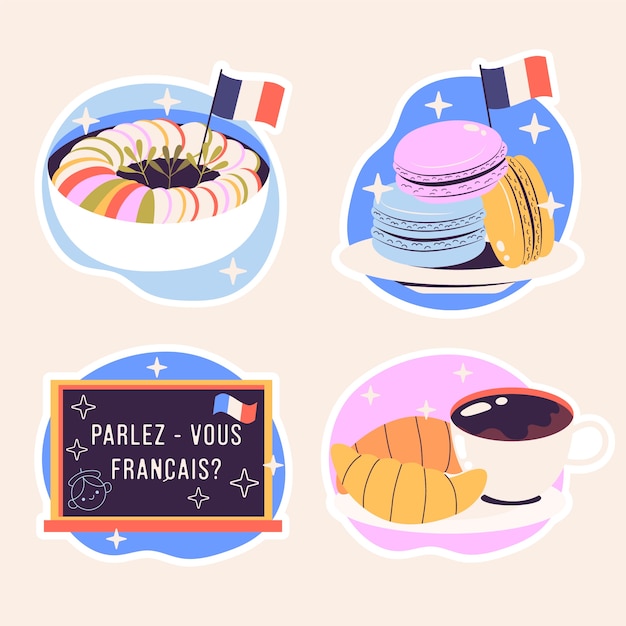 Vector gratuito colección de pegatinas de francia ingenua