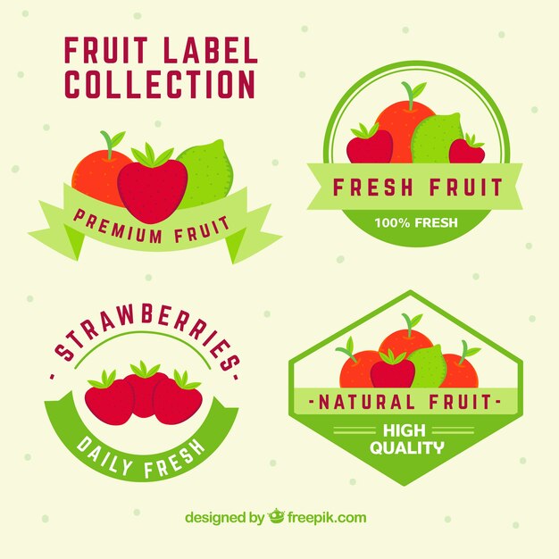Colección de pegatinas de fruta con cintas verdes