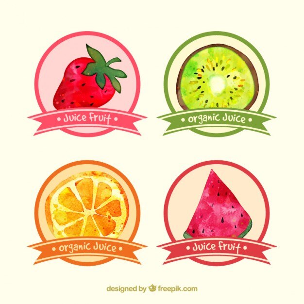 Colección de pegatinas de frutas en efecto acuarela