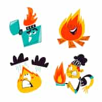 Vector gratuito colección de pegatinas de fuego de dibujos animados retro