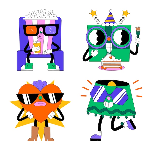 Vector gratuito colección de pegatinas de gafas de ácido