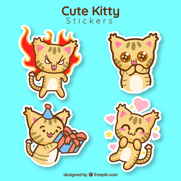 Vector gratuito colección de pegatinas de gatito bonito