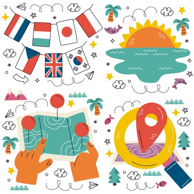 Colección de pegatinas de geografía Doodle