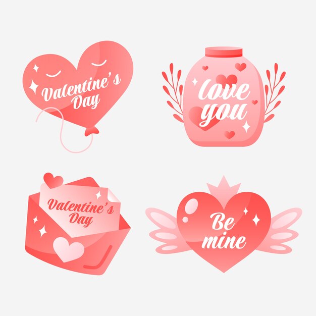 Colección de pegatinas gradiente de san valentín