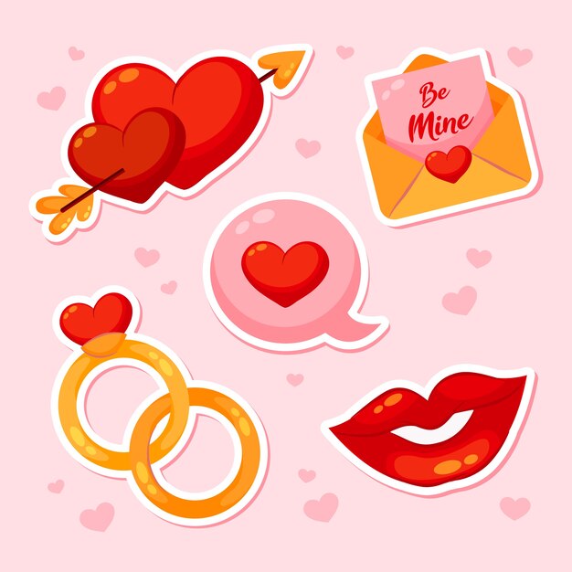 Colección de pegatinas gradiente de san valentín