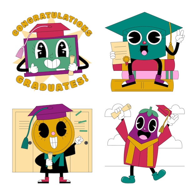 Vector gratuito colección de pegatinas de graduación de ácido