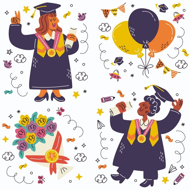Colección de pegatinas de graduación de garabatos