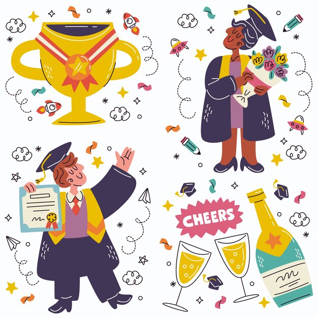 Colección de pegatinas de graduación de garabatos