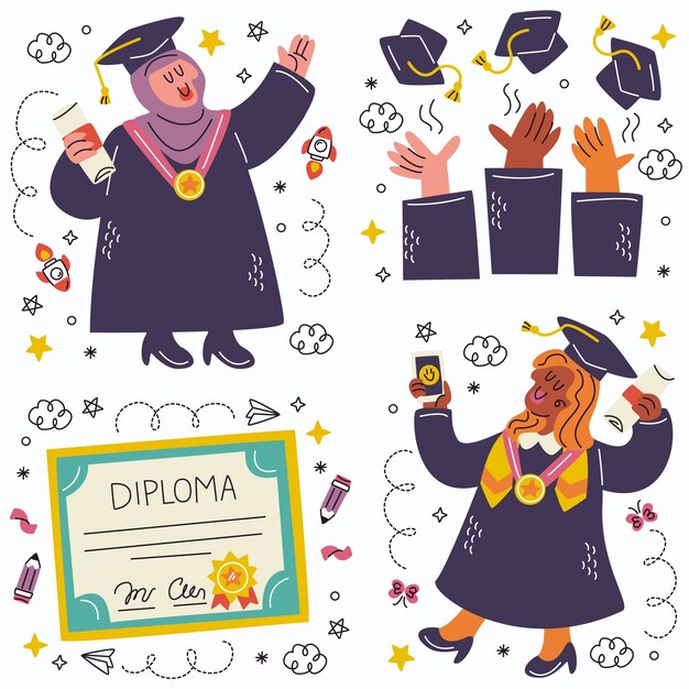 Colección de pegatinas de graduación de garabatos