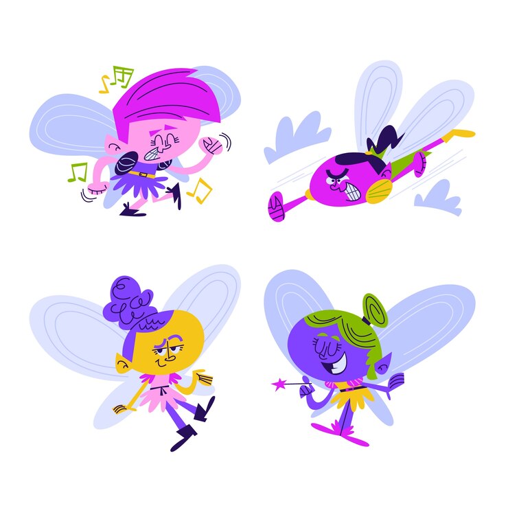 Vector gratuito colección de pegatinas de hadas de dibujos animados retro