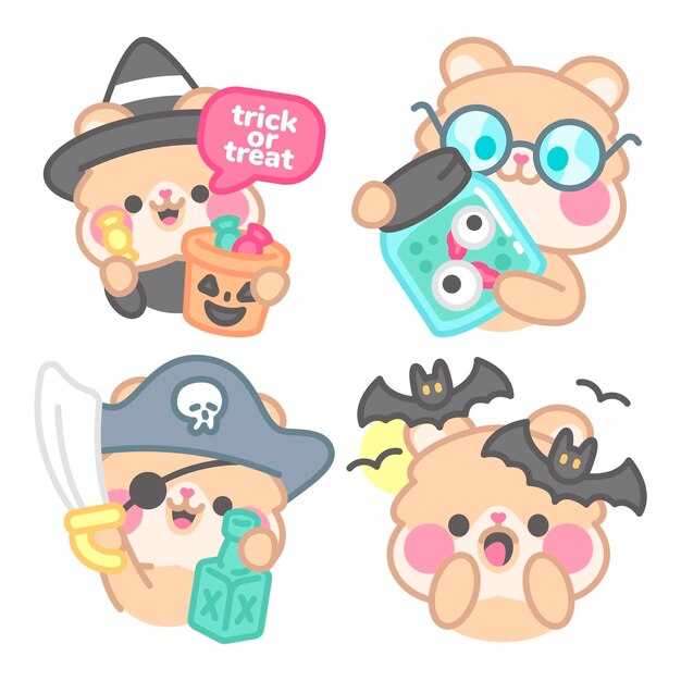 Colección de pegatinas de Halloween con kimchi el hámster