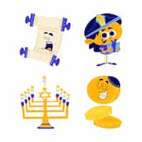 Vector gratuito colección de pegatinas de hanukkah de dibujos animados retro