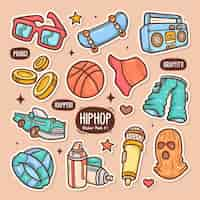 Vector gratuito colección de pegatinas hiphop cute doodle vector