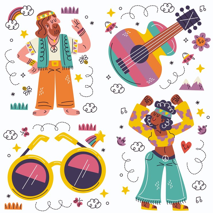 Vector gratuito colección de pegatinas hippie de doodle