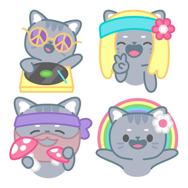 Colección de pegatinas hippies con el gato Tomomi