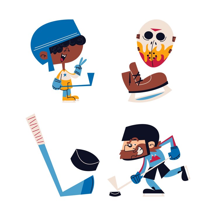 Vector gratuito colección de pegatinas de hockey de dibujos animados retro