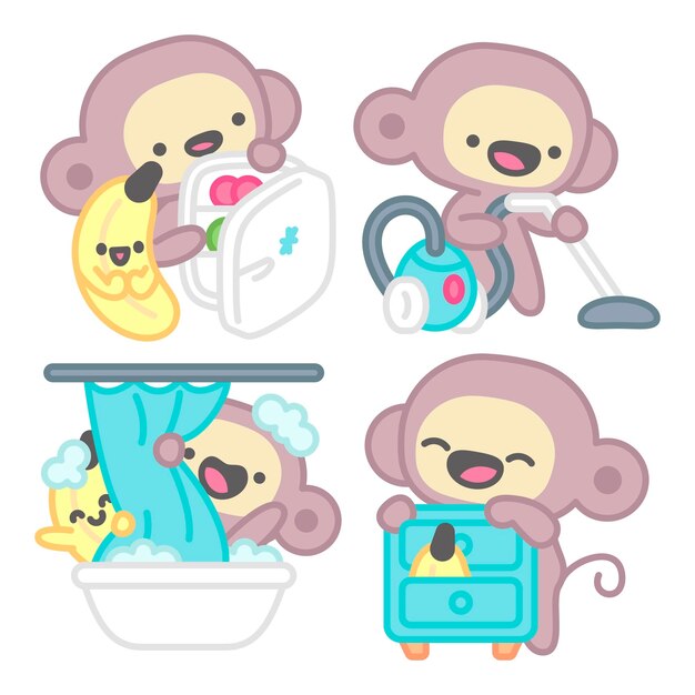 Colección de pegatinas para el hogar con mono y plátano.