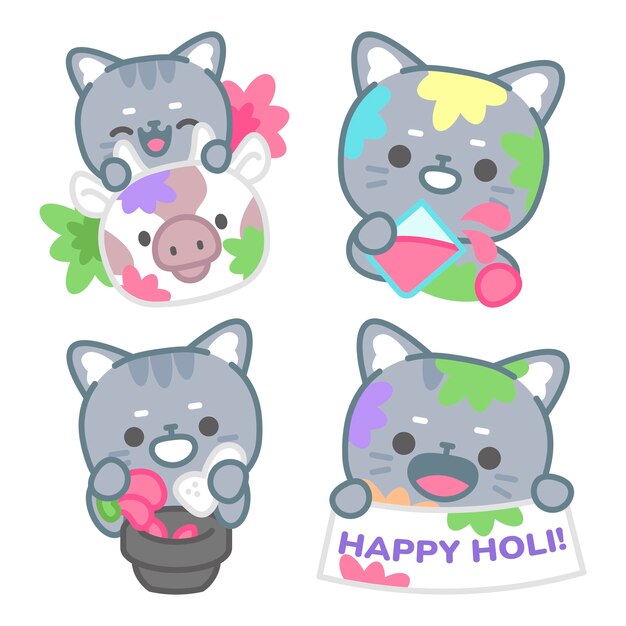 Colección de pegatinas de Holi con el gato Tomomi.