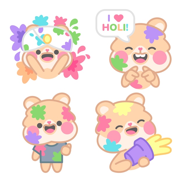Colección de pegatinas de Holi con el hámster Kimchi.