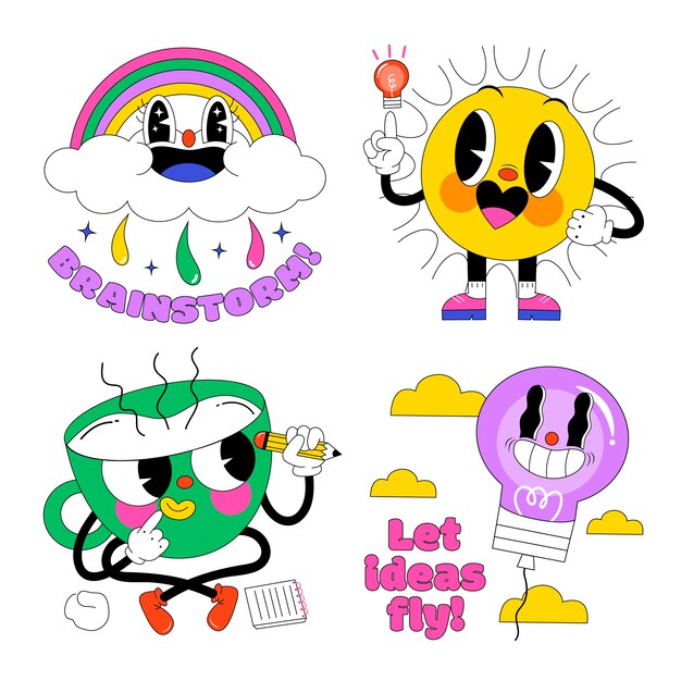 Colección de pegatinas de ideas ácidas