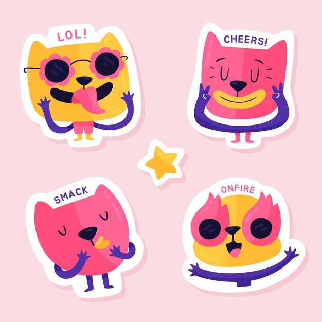 Colección de pegatinas de ilustración de caras divertidas