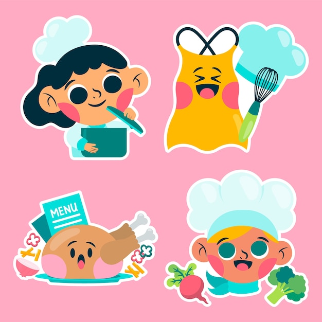 Vector gratuito colección de pegatinas infantiles de chef