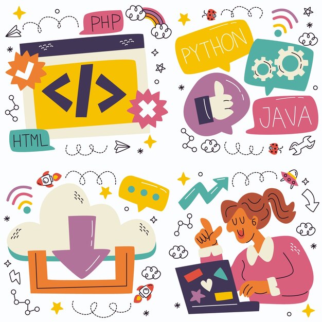 Colección de pegatinas de ingeniero informático Doodle
