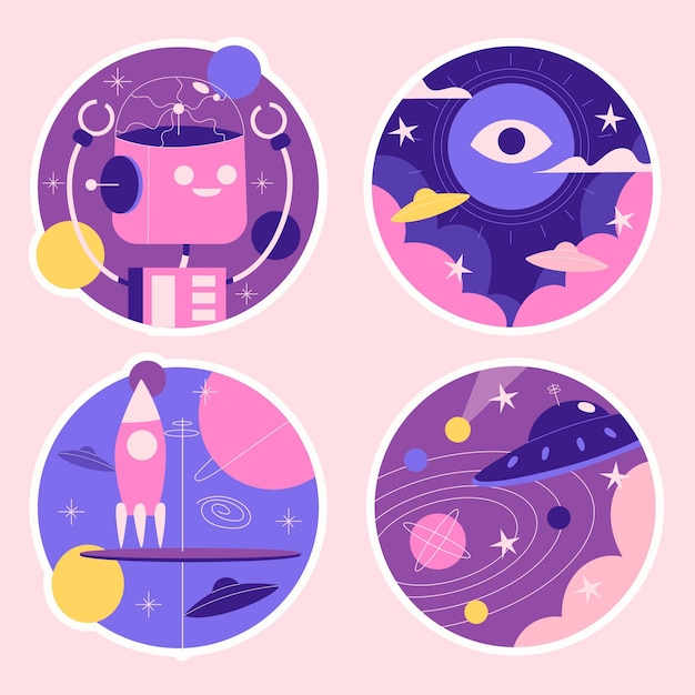 Colección de pegatinas ingenuas de ciencia ficción