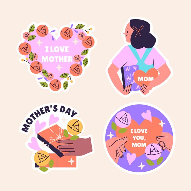 Vector gratuito colección de pegatinas ingenuas del día de la madre.