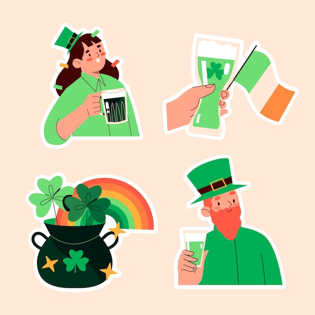 Vector gratuito colección de pegatinas ingenuas del día de san patricio