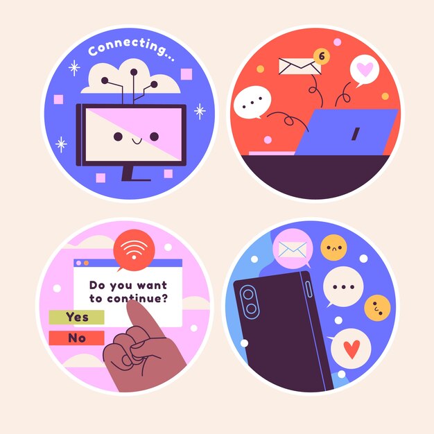 Colección de pegatinas ingenuas de Internet