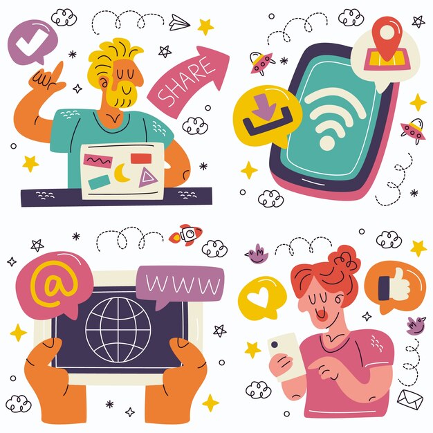 Colección de pegatinas de Internet de Doodle