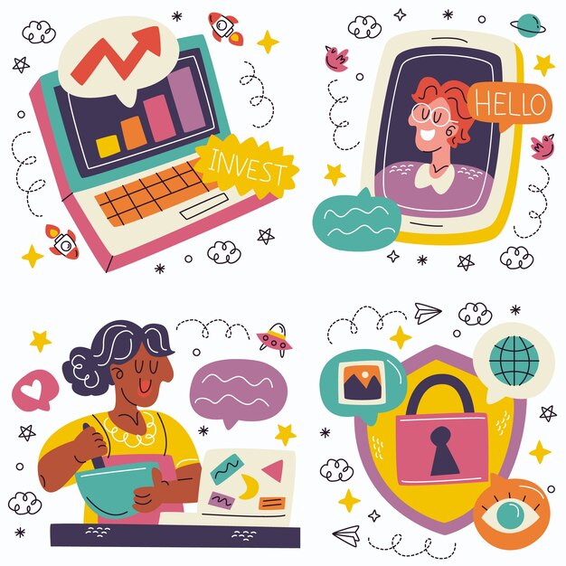 Colección de pegatinas de Internet de Doodle