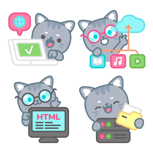 Vector gratuito colección de pegatinas de internet con el gato tomomi