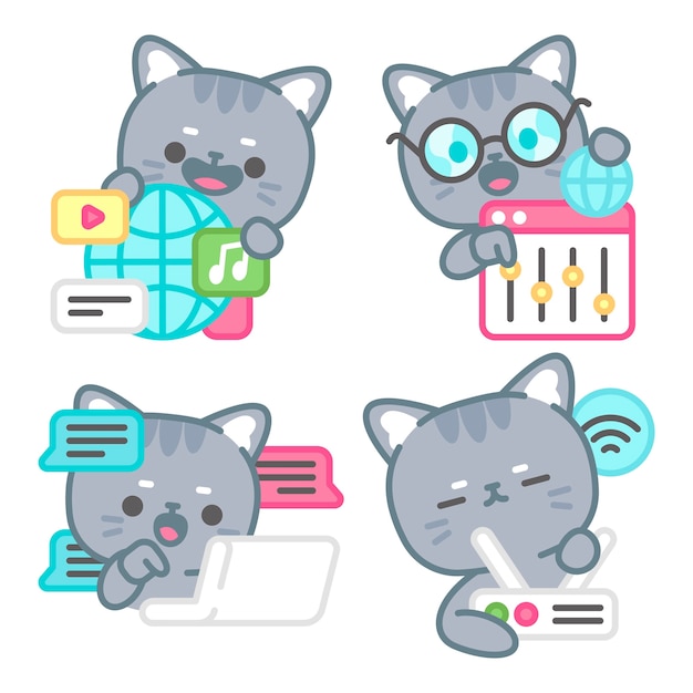 Colección de pegatinas de Internet con el gato tomomi